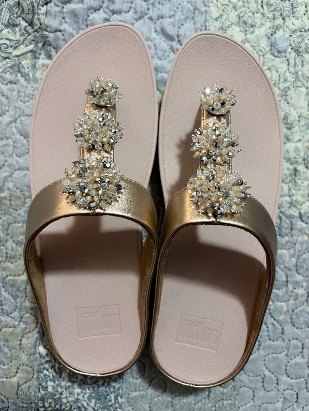 FitFlop Galaxy Toe-Thong Sandals Rose Gold Beaded Crystal Flip Flops